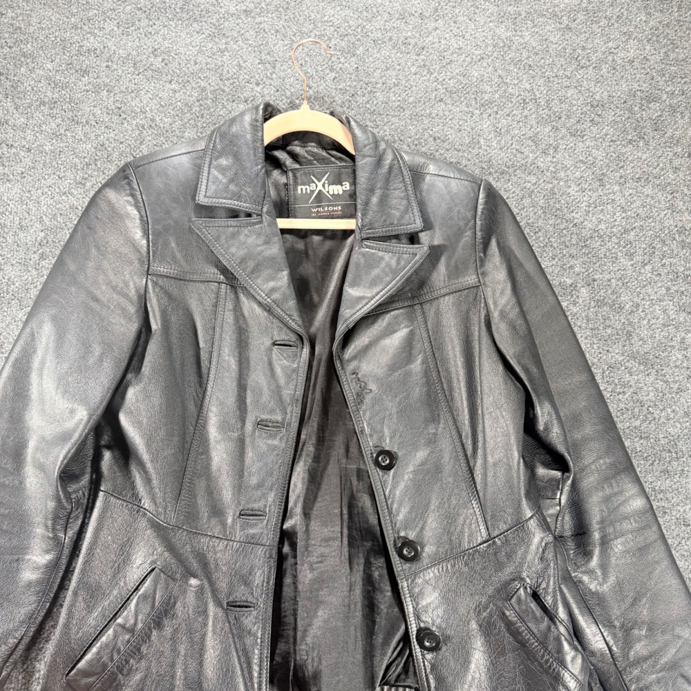 Wilsons Maxima Leather Jacket Blazer Vintage Y2K Button Front Black Womens M